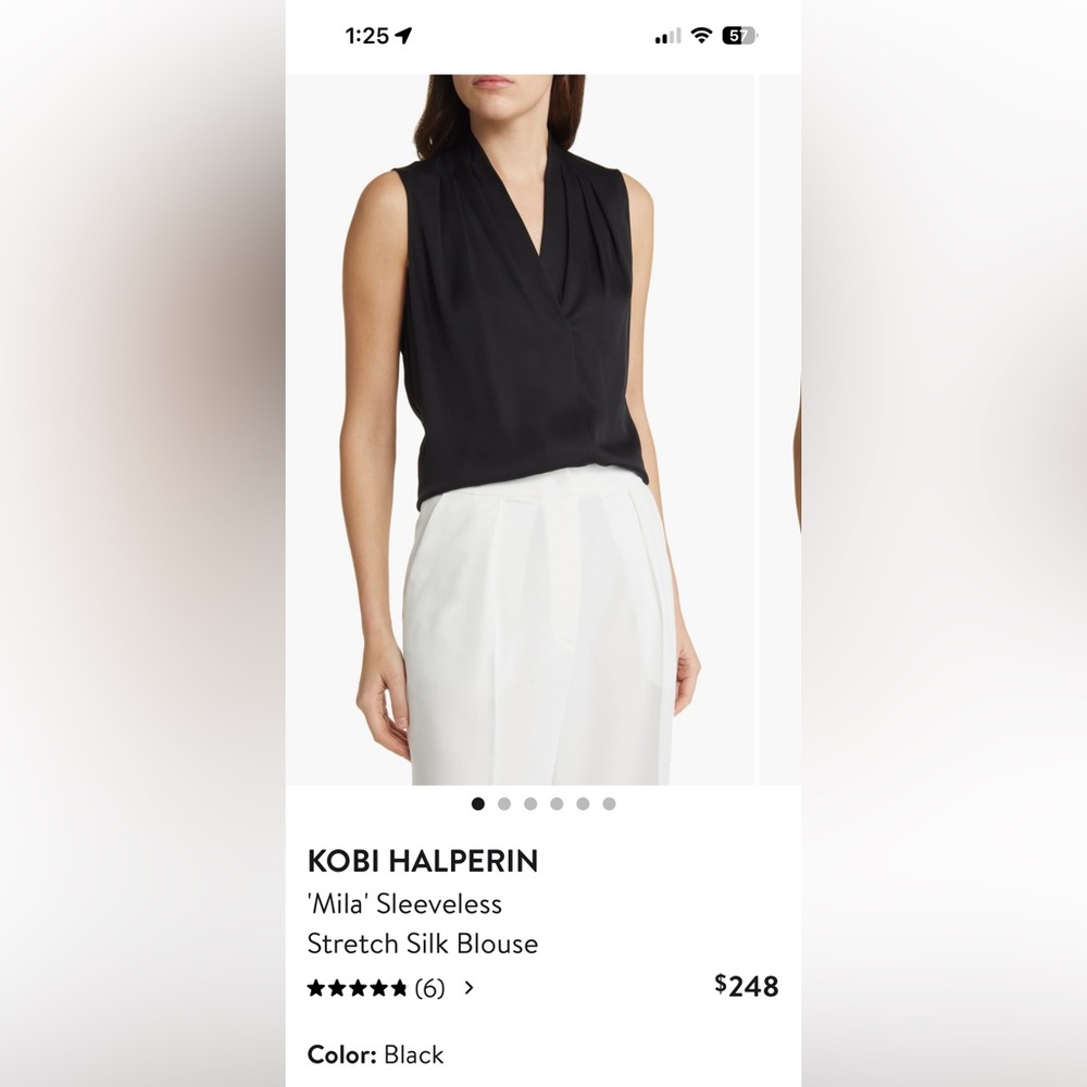 Kobi Halperin Mila Sleeveless Stretch Silk Blouse Size Small Color Black